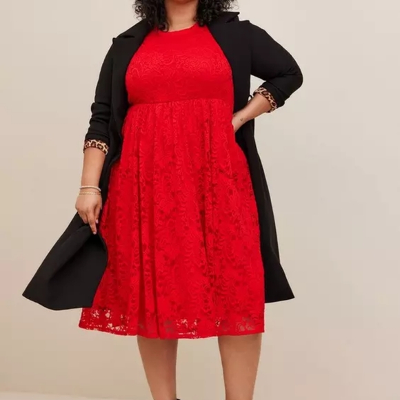 TORRID Red Lace Fit&Flare Dress Short Sleeve Scallop Flowy Holiday Valentine 6X - Picture 12 of 13